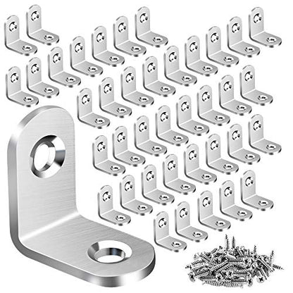 40PCS L Bracket Corner Brace, Stainless Steel L Brackets for Shelves, Metal Corner Bracket, Small Right Angle Brackets for Wood Furniture Chair Drawer Cabinet with 80PCS Screws (0.79 x 0.79 inch)