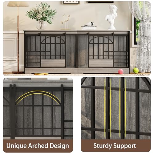 78" Double Dog Crate with Divider, Grey, view 7