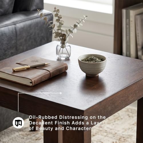 Signature Design by Ashley Watson End Table, Classic Oversized 24 Inch Square Side Table, Made of Veneers, Wood and Engineered Wood, Distressed Mid-Century Sled Base, Dark Brown
