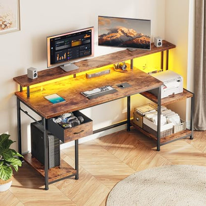 Computer Desk with 55" Long Monitor Stand, 18"Ample Printer Space, view 2