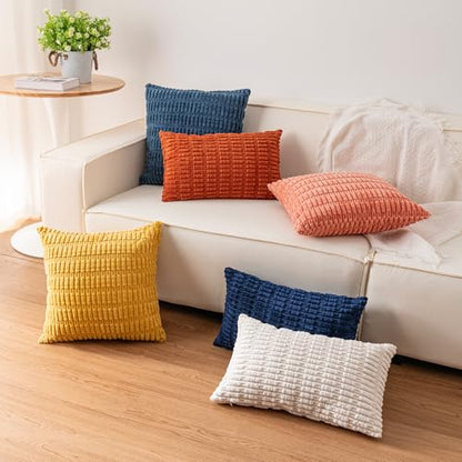 Pack of 2 Corduroy Decorative Throw Pillow Covers 18x18 Inch, Red, view 4