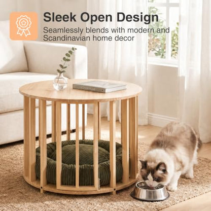 Dog Crate Furniture, Round Cat Coffee Table with Cat Bed, view 5