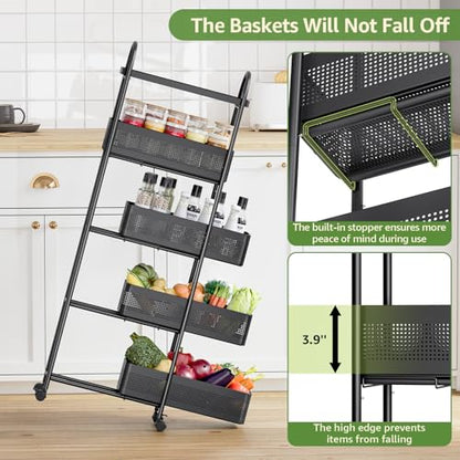 5 Tier Slim Rolling Cart with Drawer, Metal Utility Storage Cart, view 6