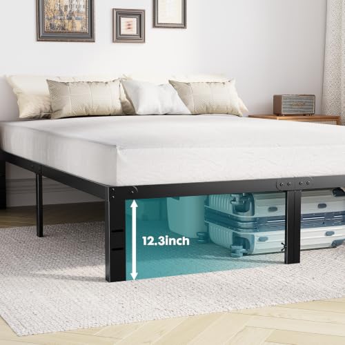 Black Metal Platform Bed with Storage and Support Slats, view 3