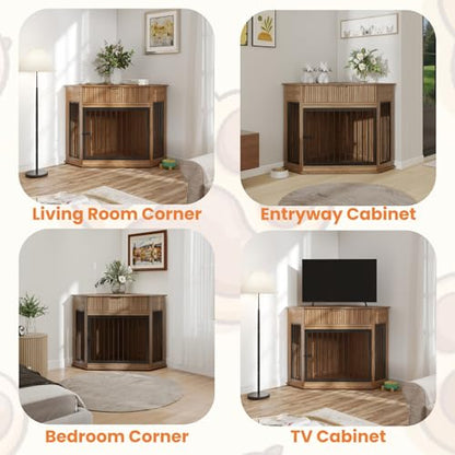 Corner Dog Crate Furniture, Wooden Dog Kennel Furniture for Small Medium Dog, view 6
