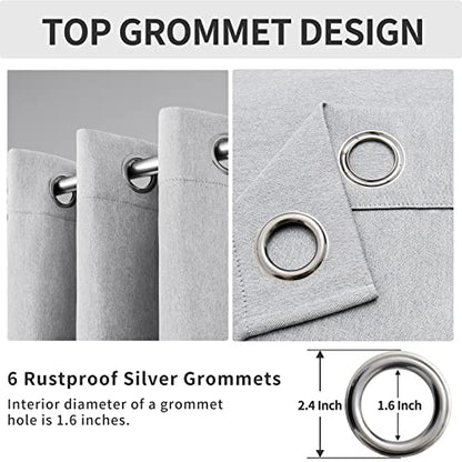 Linen Look Blackout Curtain Grommet Window Curtain Drapes for Bedroom, Living Room Thermal Insulated Room Darkening (2 Panels, 42x84 inch, Greyish White)