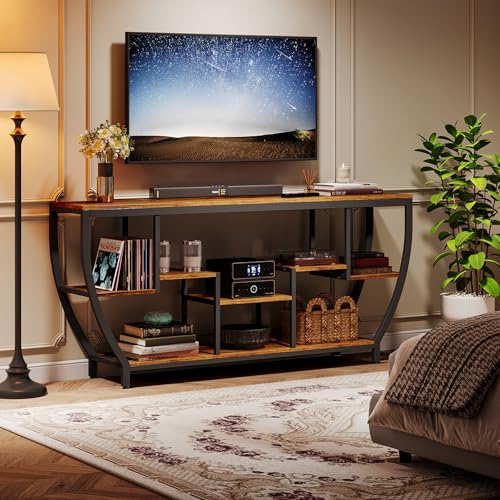 Tribesigns TV Stand for Televisions up to 80 Inches, 70.9 Inches Entertainment Center with Storage Shelves, Wood TV Media Console Table Unit for Living Room, Bedroom, Rustic Brown