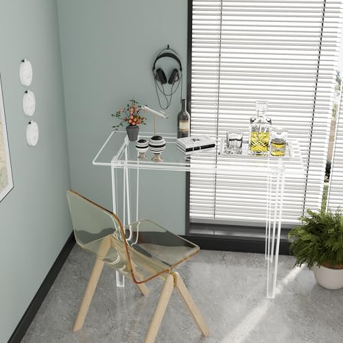 Acrylic Desk, Acrylic Table & Clear Desk - Modern Home Office Study Table, Extended Surface Multi-Purpose Console, Sturdy Lightweight for Small Spaces Transparent Workstation (Transparent-M)