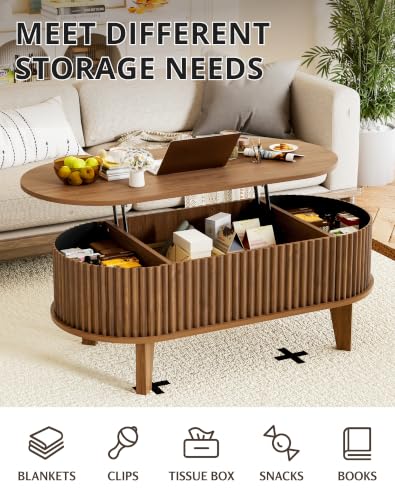 Oval Lift Top Coffee Table with Storage, view 5