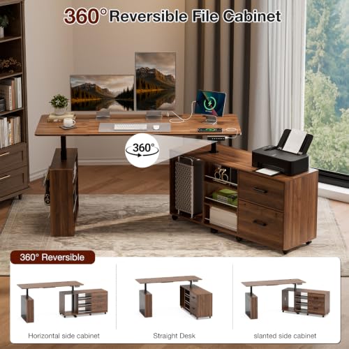 63" Electric L-Shaped Standing Desk with Drawers & Power Outlet, view 4