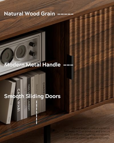 Fluted Tv Stand with Sliding Doors, view 6