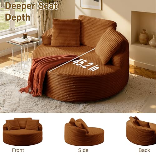 Oversized Round Chaise Lounge Chair, Corduroy Cloud Large Circle Sofa Chair, view 8