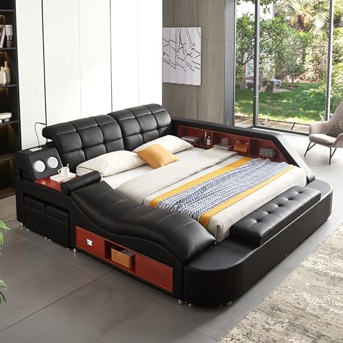 Modern Luxe Black Bed with Massage and Storage, view 2