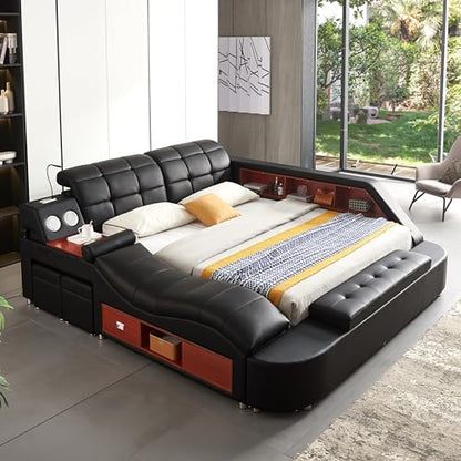 Modern Luxe Black Bed with Massage and Storage, view 2