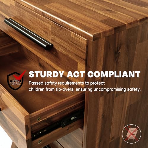 Acacia Linea 26" 5-Drawer Solid Wood Dresser, Chest of Drawers, Walnut, view 7