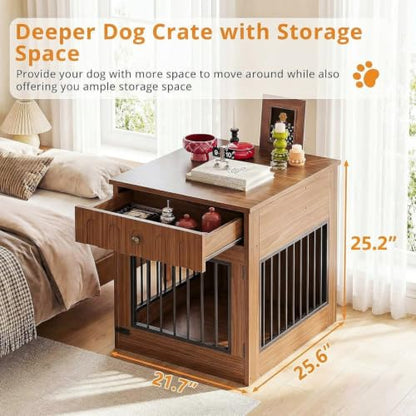 25.6" Wooden Dog Crate Furniture with Storage for Small Dogs, view 6