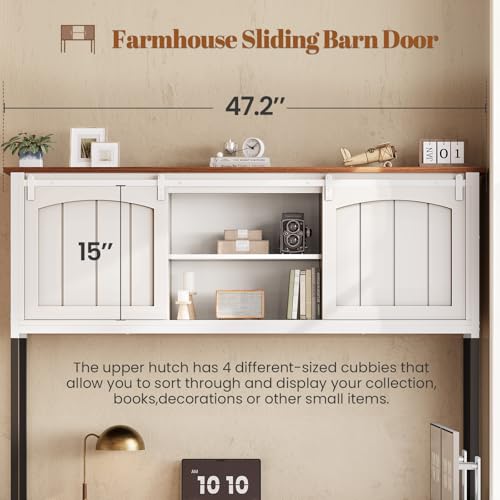 Reversible Farmhouse L Shaped Office Desk with 6 Drawer, Hutch, view 6