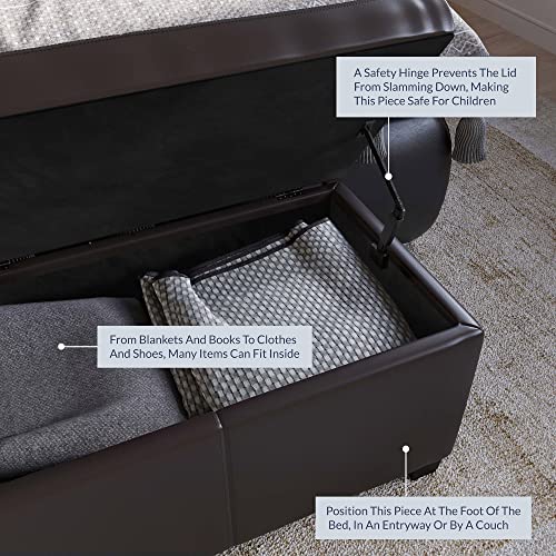 Storage Faux Leather Ottoman, 47 Inch Bench Bedroom Bench with Safety Close Hinge, Extra Long Ottoman with Storage for Living Room, Entryway, Hallway, Foot Rest, Support 300lbs - Brown