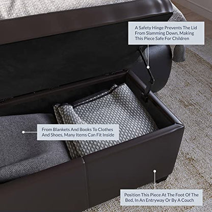 Storage Faux Leather Ottoman, 47 Inch Bench Bedroom Bench with Safety Close Hinge, Extra Long Ottoman with Storage for Living Room, Entryway, Hallway, Foot Rest, Support 300lbs - Brown