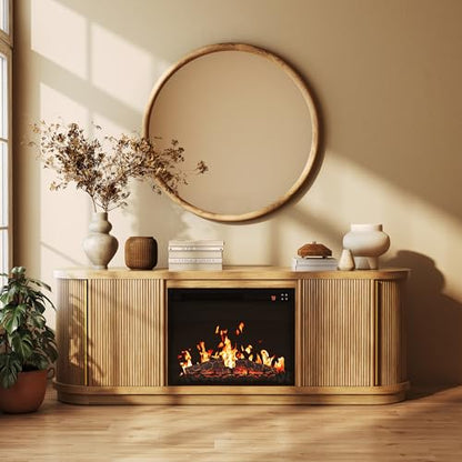 67" TV Stand with Electric Fireplace Heater - Camel, view 2