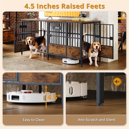 67" Double Dog Crate Furniture with Divider, Brown, view 7