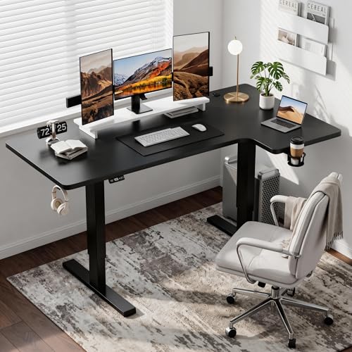 Realbear 71 Inch Electric L Shaped Standing Desk, Height Adjustable Standing Corner Desk with 3 Memory Presets, Ergonomic Workstation Office Desk for Home/Office (Black, 71 Inch)