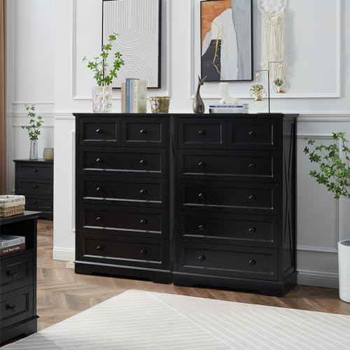Farmhouse 6 Drawers Dresser, Black 48" Tall Chest of Drawers for Bedroom, view 6