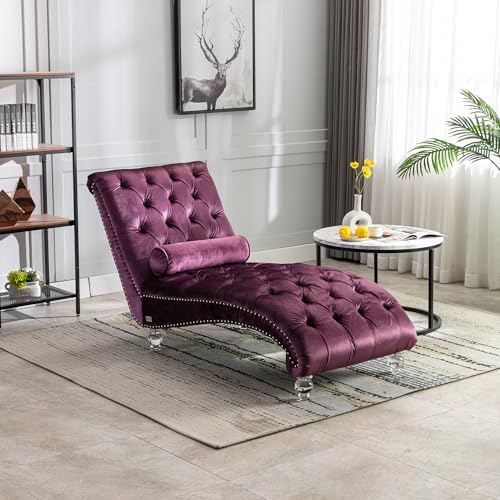 64" Velvet Chaise Lounge Chair Indoor with Ergonomic S-Shaped Backrest & 1, view 2