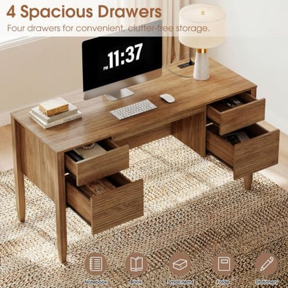 Fluted Executive Desk with Drawers, view 4