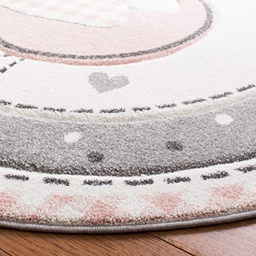 SAFAVIEH Carousel Kids Collection Area Rug - 5'3" Round, Pink & Ivory, Non-Shedding & Easy Care, Ideal for High Traffic Areas for Boys & Girls in Playroom, Nursery, Bedroom (CRK154P)