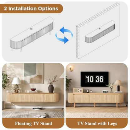 70.8" Floating Fluted TV Stand with Legs and Power Outlet for TVs up to 80", view 5