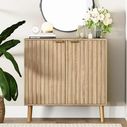 Fluted Storage Cabinet, Free Standing Buffet, Wood Sideboard, view 2