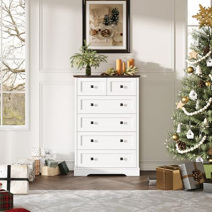 Farmhouse 6 Drawers Dresser Chests for Bedroom, White 6 Chest of Drawers, view 4