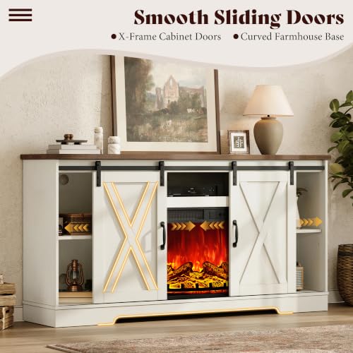 59" Fireplace TV Stand for TVs up to 65" with Sliding Barn Doors, view 7