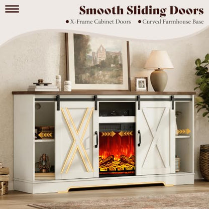 59" Fireplace TV Stand for TVs up to 65" with Sliding Barn Doors, view 7