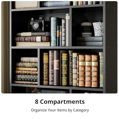 Book Shelf, Tall Bookshelf with Storage, Bookshelves and Bookcases with Doors, 4-Tier Bookcase with 8 Open Cubes for Living Room, Office, Study, Black