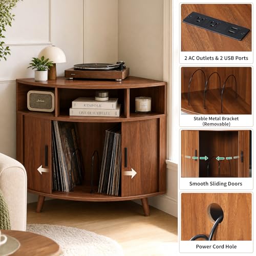 Corner Record Player Stand with Charging Station, view 4