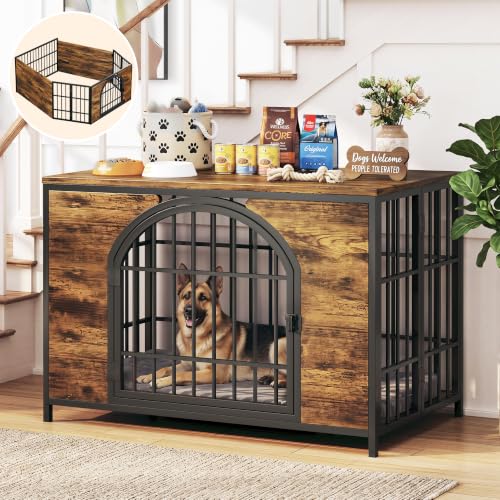 41.7" Dog Crate Furniture, 2-in-1 Configurable Dog Kennel & Playpen, Brown, view 2