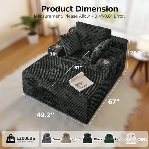 66" Chaise Lounge Chair Indoor, Oversized Boneless Single Sleeeper Couch Bed, view 3