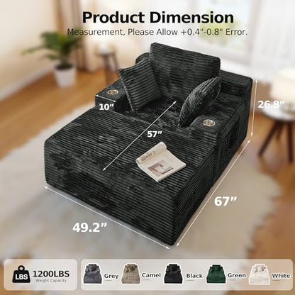66" Chaise Lounge Chair Indoor, Oversized Boneless Single Sleeeper Couch Bed, view 3