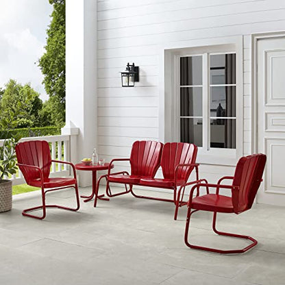 Ridgeland 4-Piece Retro Metal Outdoor Loveseat Glider Patio Furniture Set for Porch, Deck, Bright Red Gloss