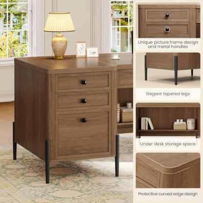 63" W x 27.6" D Executive Desk with 2 Cabinets & 6 Drawers, view 7