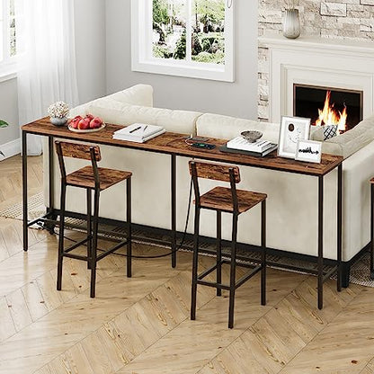 78.7" Console Table with Power Outlet, 11.8" Wide Narrow Sofa Table, Industrial Entryway Table with USB Ports, Behind Couch for Entryway, Hallway, Foyer, Living Room, Rustic Brown CTHR320E01