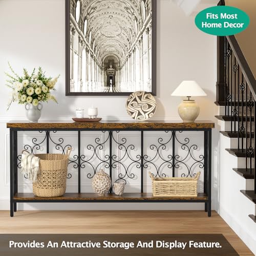 Console Table, 70.9" Entryway Table with Storage Shelf, Extra Long Sofa Table Behind Couch, 2-Tier Hallway Accent Tables for Living Room, Entrance, Foyer, Rustic Brown