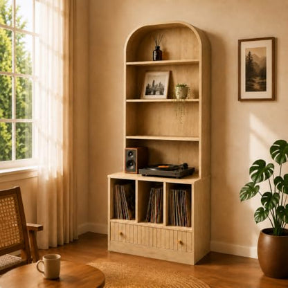 HOJEVE MCM Record Player Bookshelf, view 2