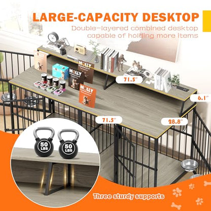 72" Double Dog Crate Furniture with LED Light and Power Outlets, view 8