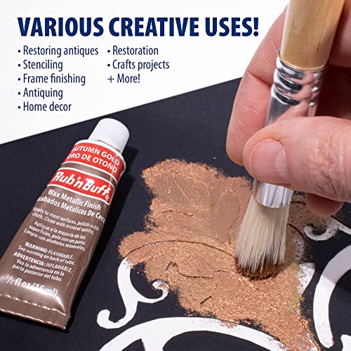 Rub n Buff Wax Metallic Finish - Rub n Buff Autumn Gold 15ml Tube - Versatile Gilding Wax for Finishing Furniture Antiquing and Restoration - Rub and Buff Colors Single Tube