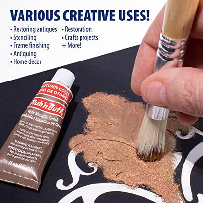 Rub n Buff Wax Metallic Finish - Rub n Buff Autumn Gold 15ml Tube - Versatile Gilding Wax for Finishing Furniture Antiquing and Restoration - Rub and Buff Colors Single Tube