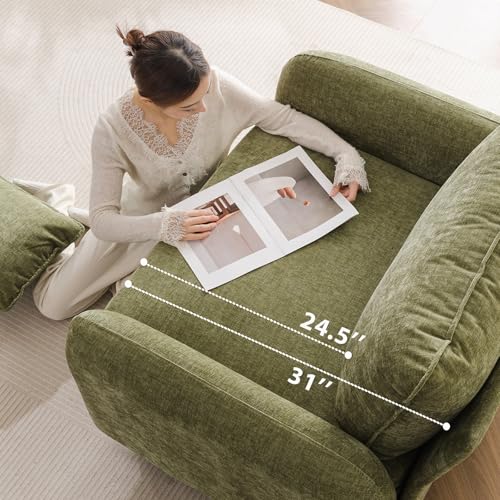 Oversized Accent Chair with All Seats Storage,Comfy Living Room Chairs with 2 Throw Pillow,Upholstered Mid-Century Armchair,24.5'' Deep Seat,Reading Chair for Bedroom,Office,Chenille,Green