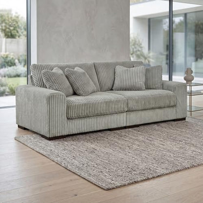 Signature Design by Ashley Lindyn 2-Piece Sectional Sofa, Plush Deep Seat Corduroy Velvet Upholstery, Symmetrical Sectional Couch with Throw Pillows for Cozy Living Rooms, Fog Gray, 98"W